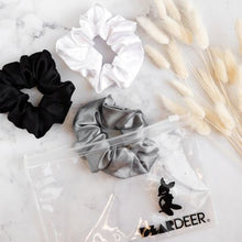 Load image into Gallery viewer, Dear Deer Pack of x3 Satin Scrunchies (White, Stone &amp; Black)
