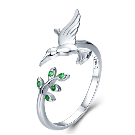 100% 925 Sterling Silver Platinum Plating Adjustable Hummingbird Ring