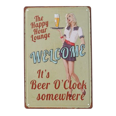 Aankopen - Happy Hour   - Retro Vintage Metal Wall Plate Buy Online in Zimbabwe thedailysale.shop