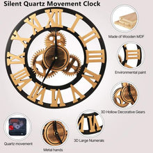 Load image into Gallery viewer, Heartdeco Vintage Industrial Gear Wooden Silent Quartz Wall Clock 40cm
