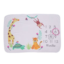 Load image into Gallery viewer, Baba Jay Baby Monthly Milestone Blanket - African Wildlife
