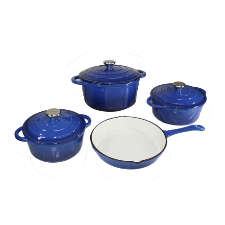 7 Piece Authentic Cast Iron Dutch Oven Cookware Pot Set - Blue Buy Online in Zimbabwe thedailysale.shop