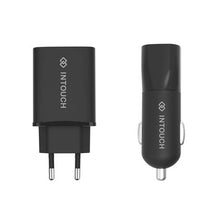 Load image into Gallery viewer, Intouch Home &amp; Car Charger Bundle 3.1/3.4A Dual USB - Black
