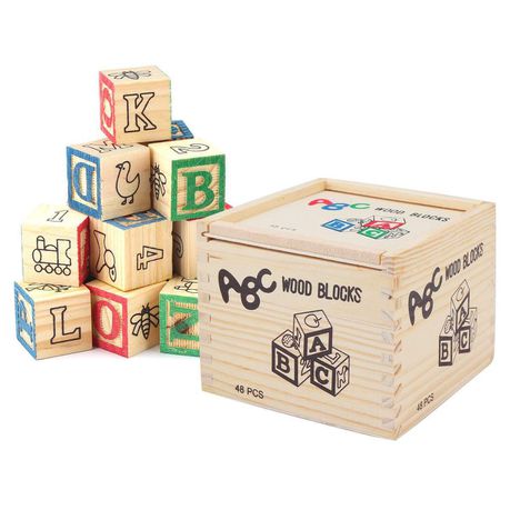ABC Wood Blocks Educational Building Set 48 Pieces for Kids