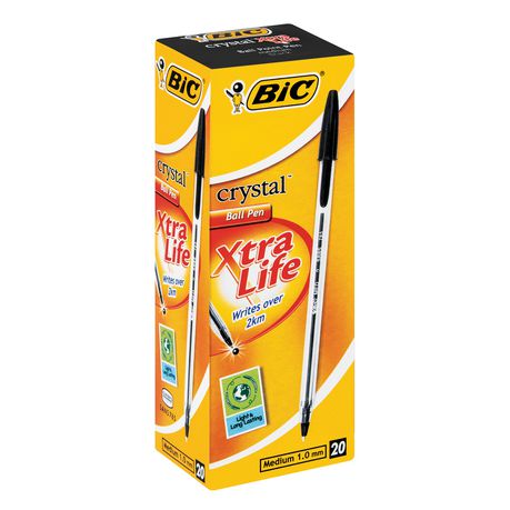 BIC Crystal Medium Xtra Life Ballpoint Pens - Black (Box of 20) Buy Online in Zimbabwe thedailysale.shop