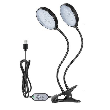USB 360-Degree Rotary 2 Head Clip Holder Full Spectrum LED Grow Light