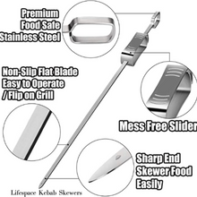 Load image into Gallery viewer, Lifespace Quality Set of 6 Stainless Steel Flat Kebab Skewers with Push Bar
