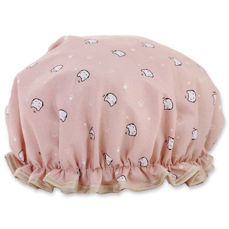 Dewy - Shower Cap - Bath Hat - Double Lined, Large - Pink Cat Cartoon