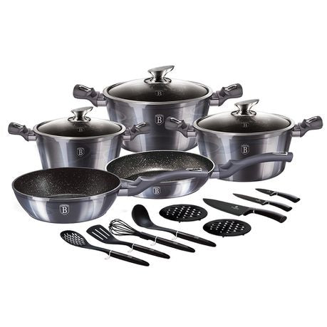 Berlinger Haus 17-Piece Marble Coating Non-Stick Cookware Set - Carbon Pro Buy Online in Zimbabwe thedailysale.shop
