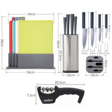 Load image into Gallery viewer, Index Chopping Board &amp; Kitchen Knife Set With Sharpener
