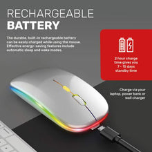 Load image into Gallery viewer, Ntech Slim Rechargeable RGB LED Wireless Optical Mouse - Silver
