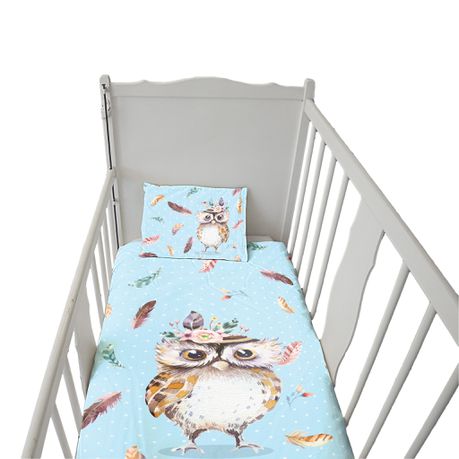 Blue Baby Owl Cot Duvet Set