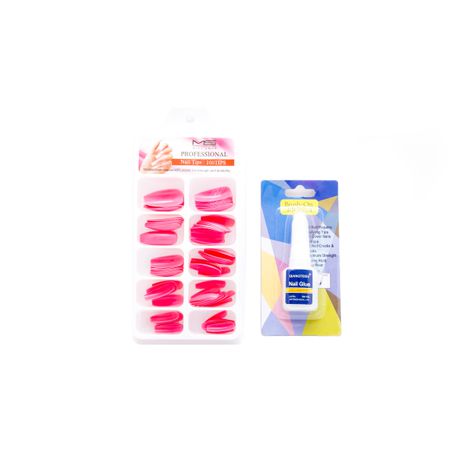 Bright Pink - False Nails/Tips -100 Pieces & Nail Glue Included Buy Online in Zimbabwe thedailysale.shop
