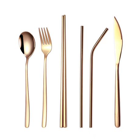 Rose Gold Finish 8pcs Fork and Knife Traveling Set (FKS-002-RG) Buy Online in Zimbabwe thedailysale.shop