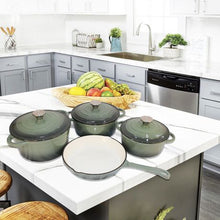 Load image into Gallery viewer, 7 Piece Authentic Cast Iron Dutch Oven Cookware Pot Set - Forest Green
