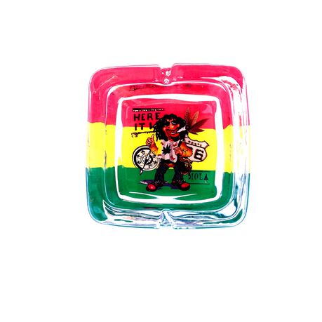 Cannabis leaf Rasta Color Square Glass Ashtray