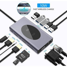 Load image into Gallery viewer, 14-in-1 USB-C Hub Laptop Docking Station &amp; Wireless Charger
