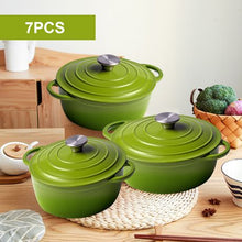 Load image into Gallery viewer, DH - 7 Piece Authentic Dutch Oven Cookware Cast Iron Pot Set - Forest Green
