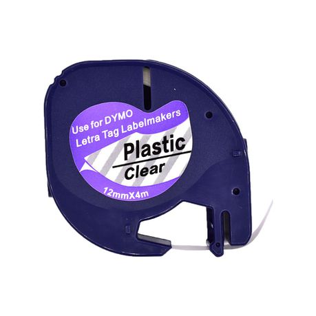 PUTY Compatible Dymo Letra TT2-DLT12267 Black on Clear Plastic 12mm Tape