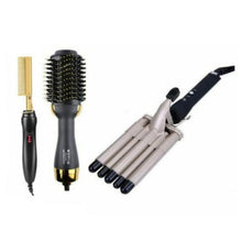 Load image into Gallery viewer, Hair Styling Kit- Dryer, Ceramic Hot Comb and a 5 Barrel Crimping Iron

