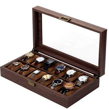 Load image into Gallery viewer, 12 Slot Watch Display Box Organizer - Woodgrain
