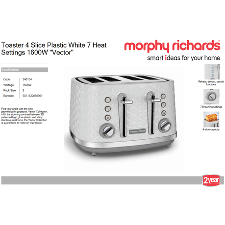 Morphy Richards Toaster 4 Slice Plastic White 7 Heat Settings 1600W Vector Buy Online in Zimbabwe thedailysale.shop