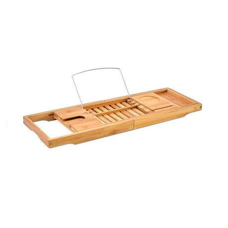Expandable Bamboo Spa Bathtub Tray With Wine Glass Slot/ Book/Tablet Holder