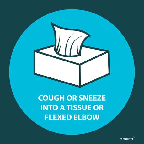 Cough or sneeze into a tissue, or flexed elbow- Hygiene Sign 190x190mm Buy Online in Zimbabwe thedailysale.shop