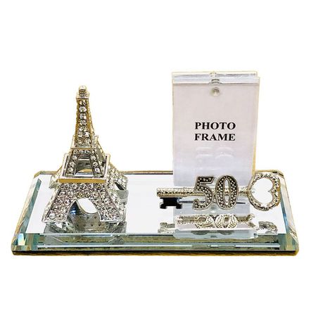 50th Key Diamant  Silver Eiffel Tower with Magnetic Frame And Metal