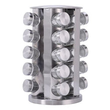 Load image into Gallery viewer, Maisonware Stainless Steel Rotating Spice Rack With 20 Glass Jars
