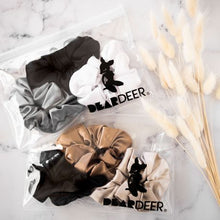 Load image into Gallery viewer, Dear Deer Pack of x3 Satin Scrunchies (White, Stone &amp; Black)
