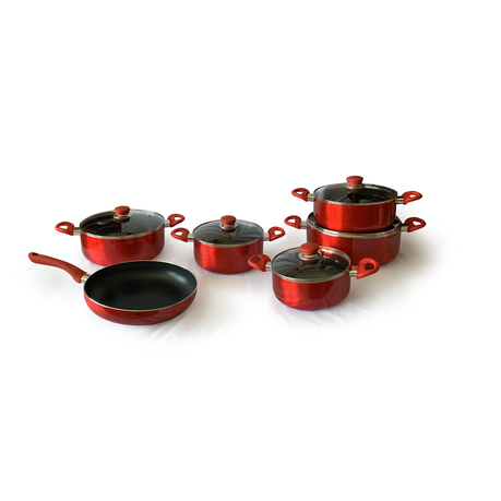Le Chef Non Stick Casserole Pots and Fry Pan Red Combo 11 pcs set Buy Online in Zimbabwe thedailysale.shop