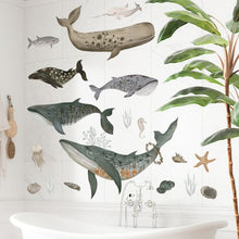 Load image into Gallery viewer, Mystical Swimming Whales Vinyl Art Sticker for Wall Decoration

