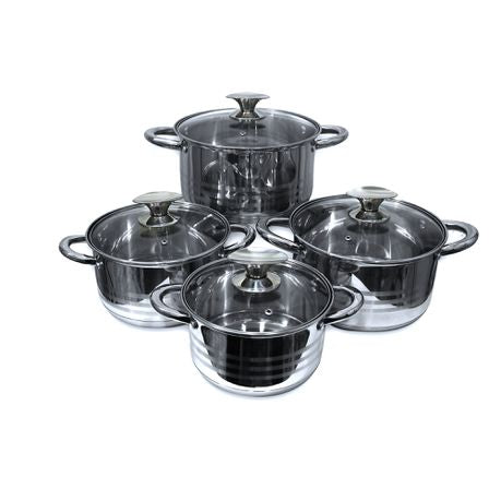 RW 8 Pieces Stainless Steel Cookware Set - Glass Lidded Pot Set Buy Online in Zimbabwe thedailysale.shop
