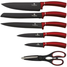 Load image into Gallery viewer, Berlinger Haus 7-Piece Non-Stick Knife Set With Steel Stand - Burgundy

