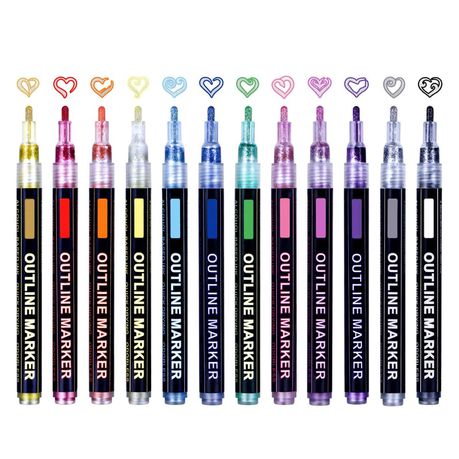 12 Piece Doodle Dazzle Outline Glitter Shimmer Metallic Magic Markers