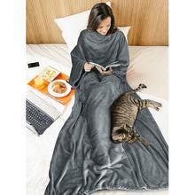 Load image into Gallery viewer, Wearable Fleece TV Blanket with Sleeves &amp; Pocket: Unisex Throw Wrap Grey
