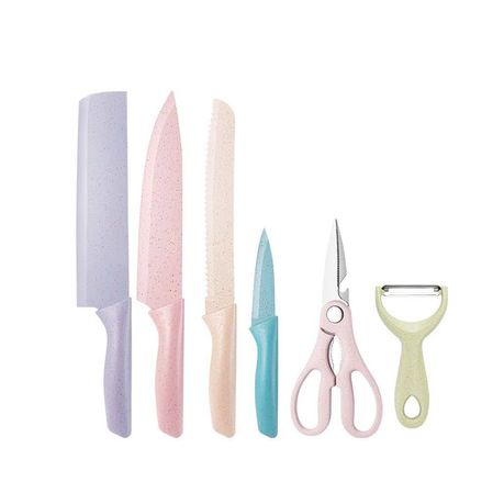 Corrugated Colorful Kitchen Knife Set of 4 with Scissors & Peeler