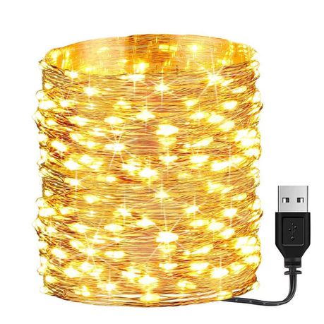 USB Powered LED Copper Wire Fairy Lights Warm White - 10m Buy Online in Zimbabwe thedailysale.shop