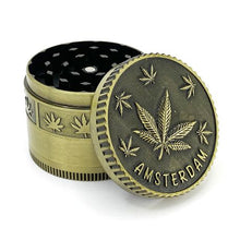 Load image into Gallery viewer, Three-Chamber Herb Grinder Amsterdam Cannabis Leaf — Gold
