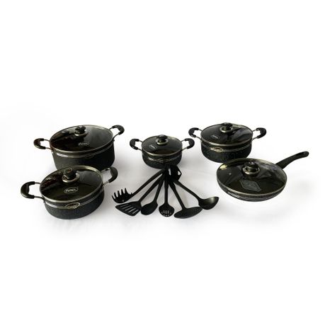 Amel Non Stick Casserole pots and Fry Pan with Utensils Combo 16pc set Buy Online in Zimbabwe thedailysale.shop