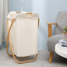 Load image into Gallery viewer, Heartdeco Bamboo X Frame Foldable Laundry Hamper Bin Storage Basket
