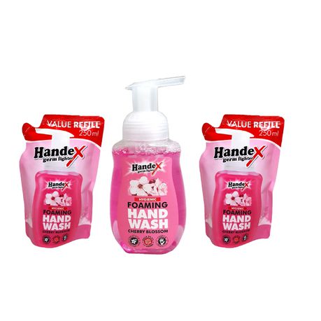 Handex Foaming Hand Wash & 2 Refill Packs - Cherry Blossom 250ml