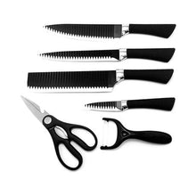 Load image into Gallery viewer, 6 Piece Kitchen Knife, Scissors and Peeler Set - Black
