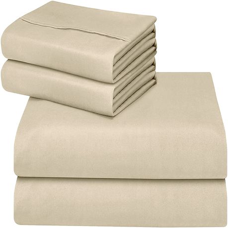 Wrinkle Resistant Egyptian Comfort Sheet Set: 4 Piece Queen: Cream Beige Buy Online in Zimbabwe thedailysale.shop