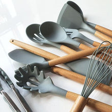 Load image into Gallery viewer, Hestia 13 Piece Silicone &amp; Wood Kitchen Utensil Set - Grey
