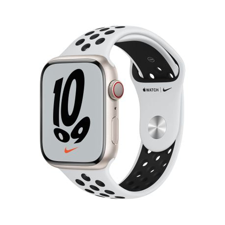 Apple Watch NIke Series 7 GPS + Cellular (45mm) - Starlight Case with Pure Platinum/Black Nike Sport Band Buy Online in Zimbabwe thedailysale.shop