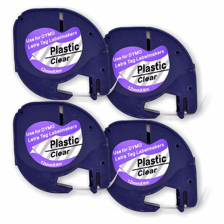 PUTY Compatible Dymo Letra TT4-DLT12267 Black on Clear Tape 12mm*4m 4-Pack