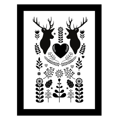 Nordic Scandianvian A5 Framed Art Wall Decor Gift Print - 'Royal Deers'