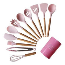 Load image into Gallery viewer, Hestia 12 Piece Silicone &amp; Wood Kitchen Utensil Set - Pink
